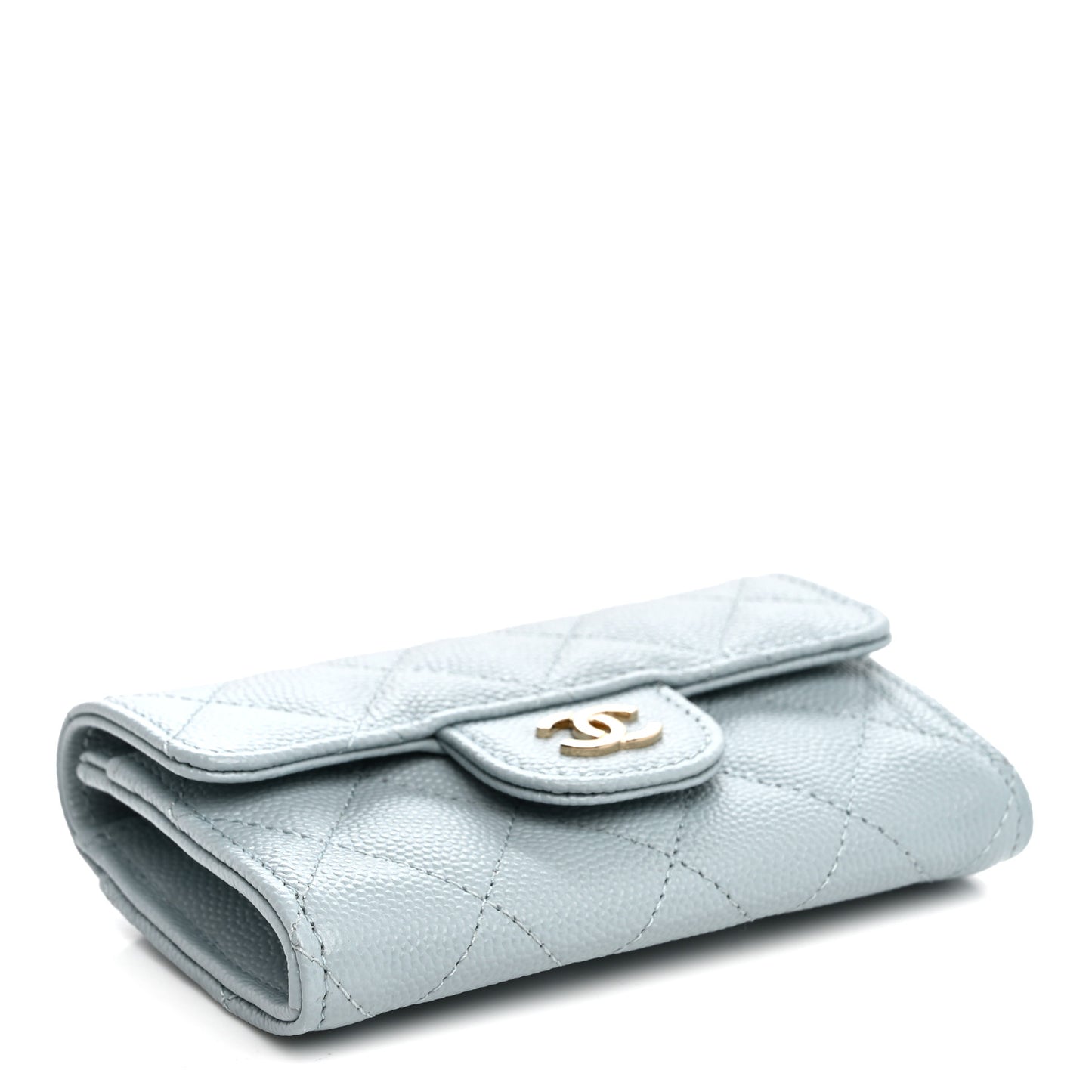 Caviar Quilted Flap Card Holder Wallet Light Blue