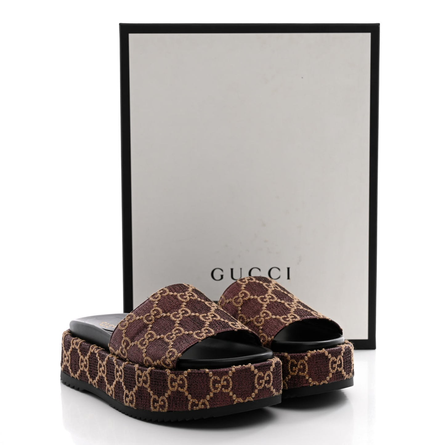 Lame GG Monogram Angelina Platform 55mm Slide Sandals 38 Brown Beige