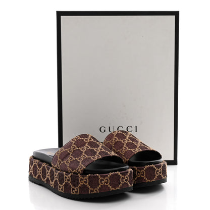 Gucci Lame GG Monogram Angelina Platform 55mm Slide Sandals 38 Brown Beige 10 of 10