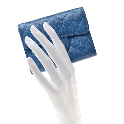 Chanel Caviar Quilted Flap Card Holder Wallet Blue 2 of 9