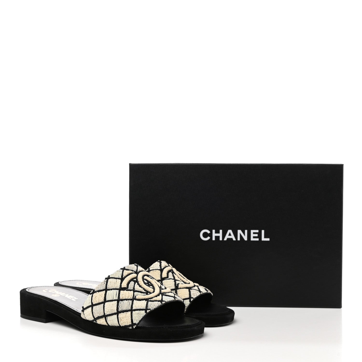 Chanel Pearl Embroidery CC Mules 41 Black White 9 of 10