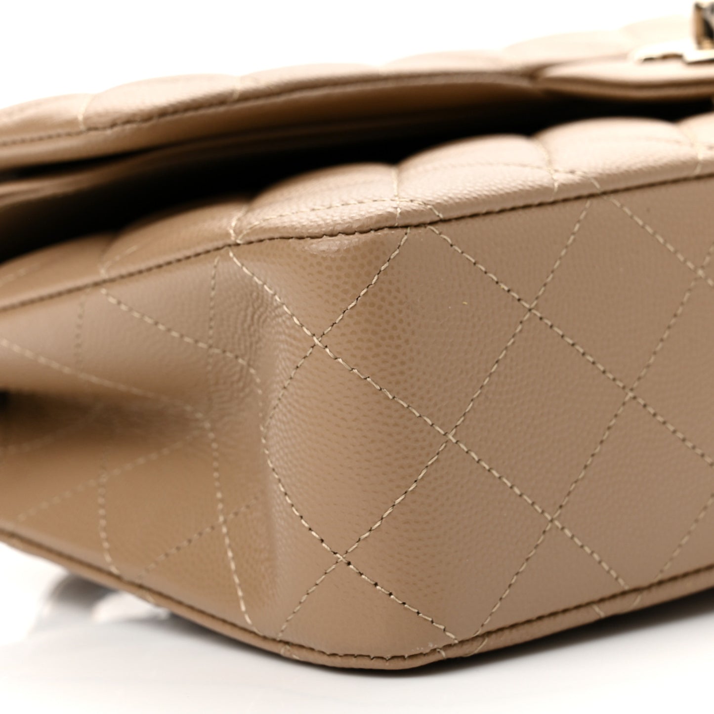Caviar Quilted Medium Double Flap Beige