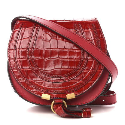 Chloe Calfskin Crocodile Embossed Mini Marcie Round Crossbody Bag Dusky Red 1 of 10