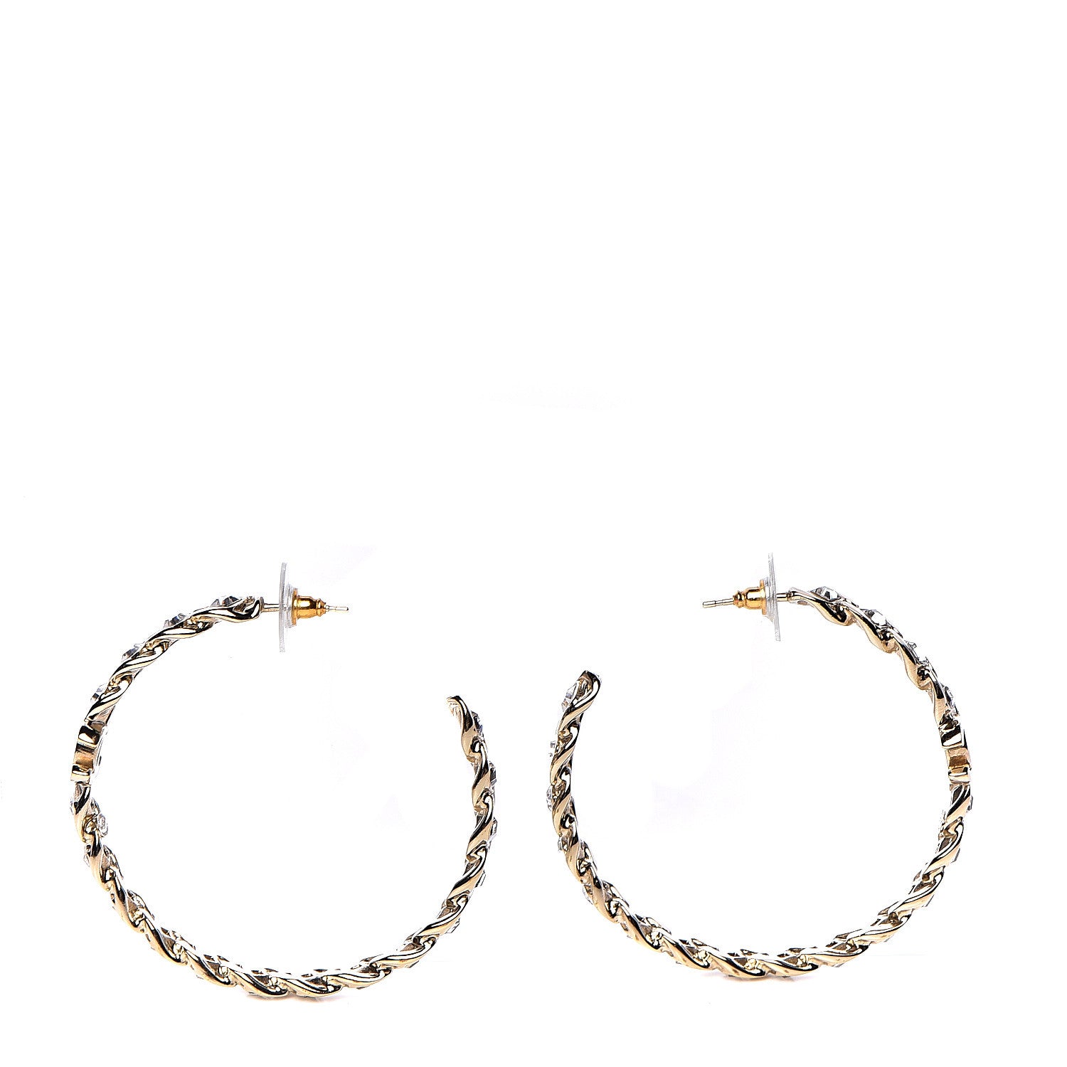 Chanel Crystal CC Hoop Earrings Gold 3 of 6