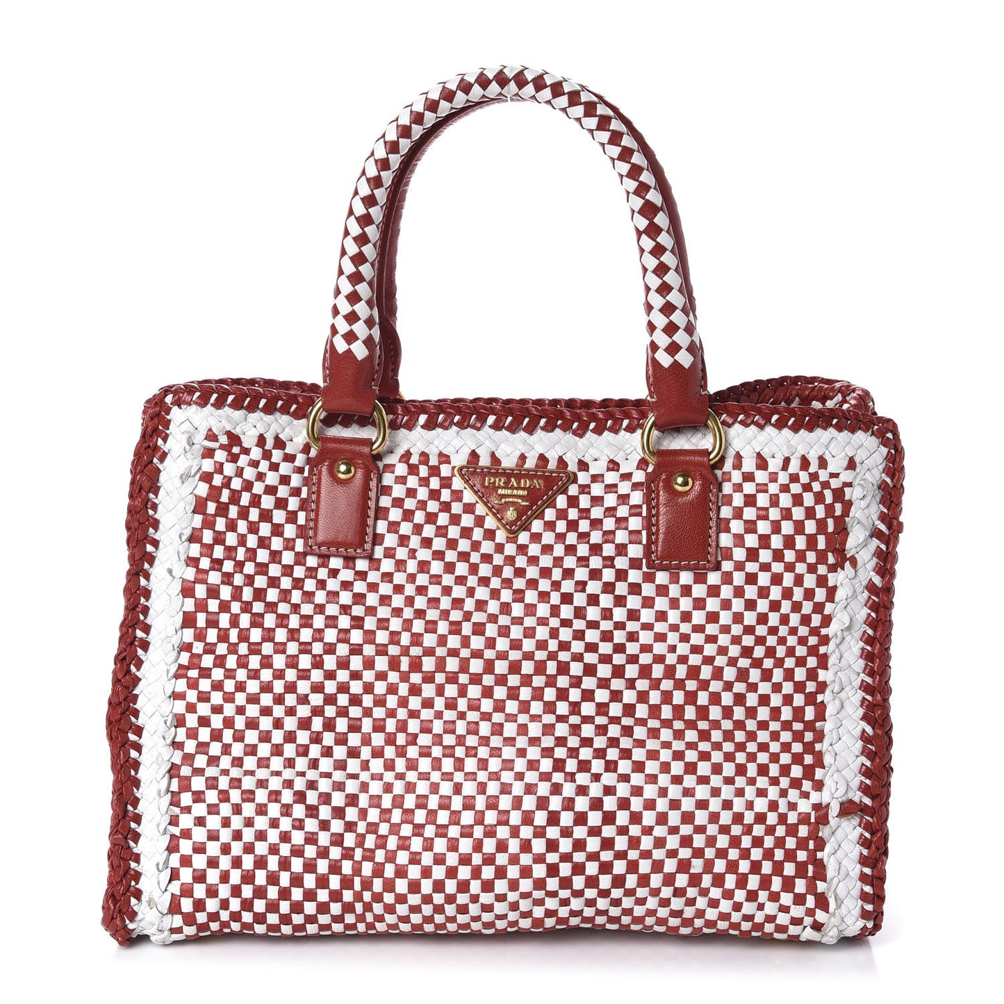 Goatskin Woven Tote Red White