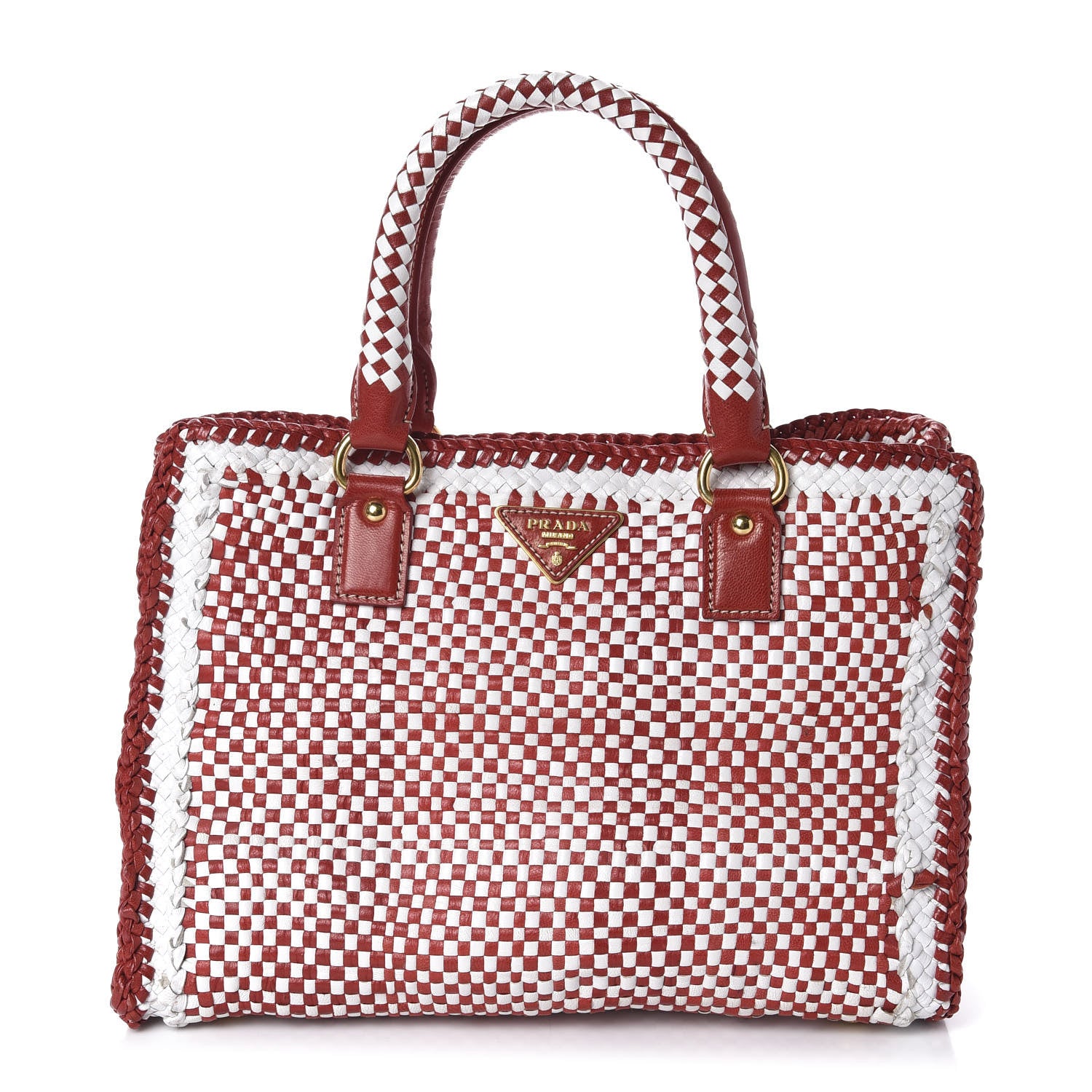Prada Goatskin Woven Tote Red White 1 of 10