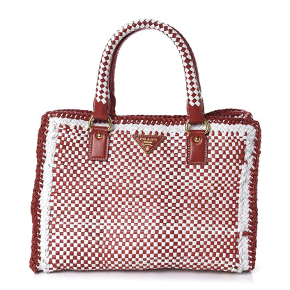 Prada Goatskin Woven Tote Red White 1 of 10