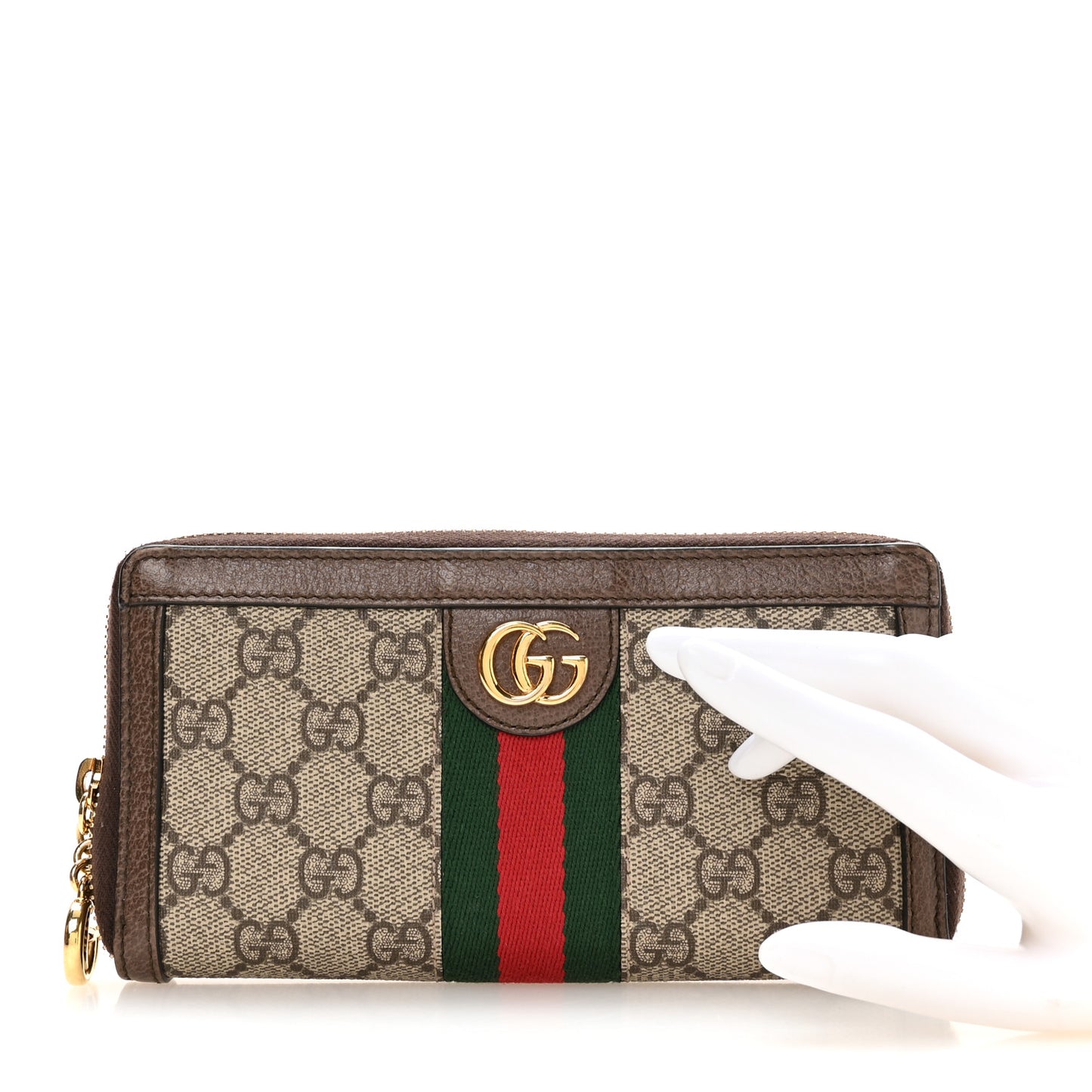 GG Supreme Monogram Web Ophidia Zip Around Wallet Brown