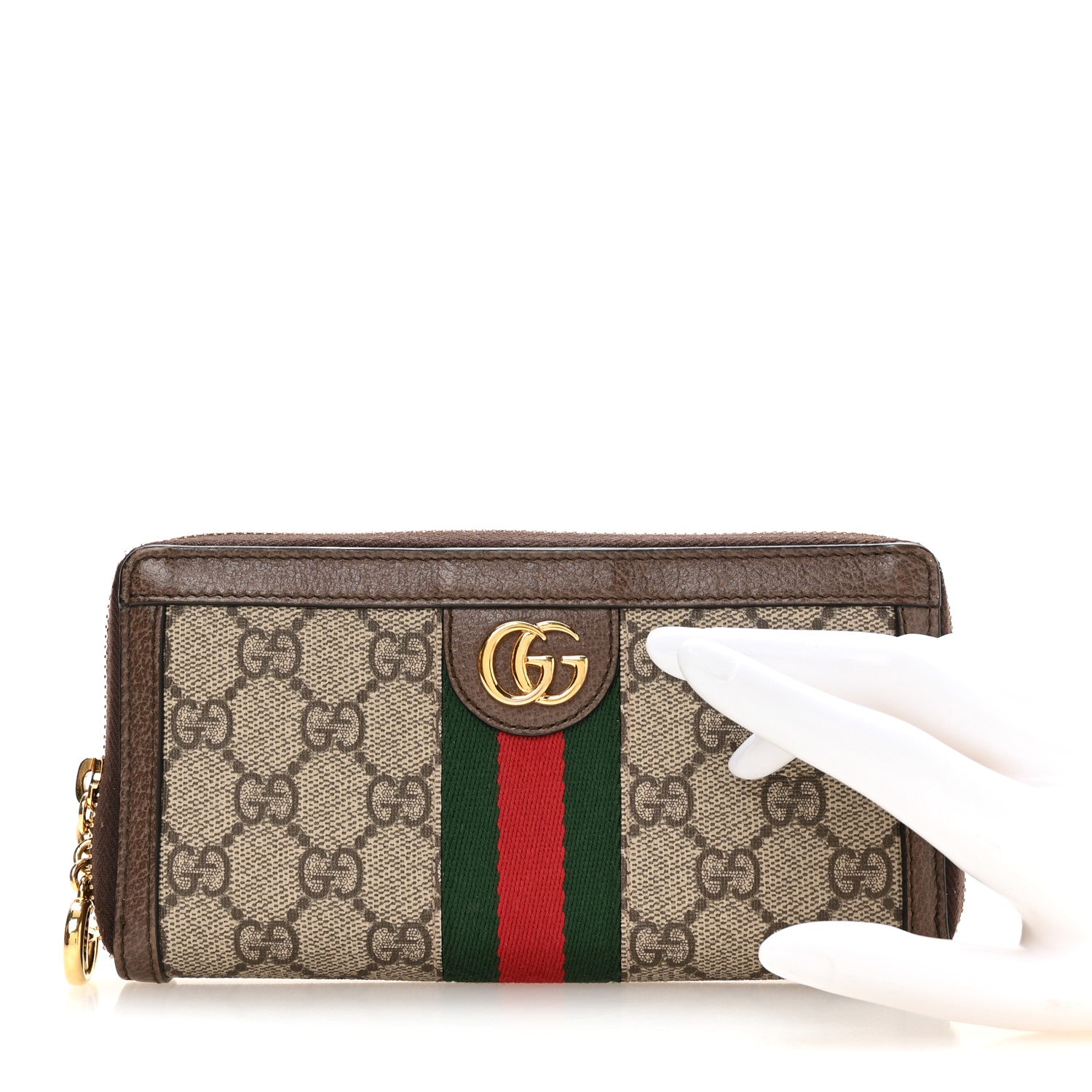 Gucci GG Supreme Monogram Web Ophidia Zip Around Wallet Brown 2 of 6