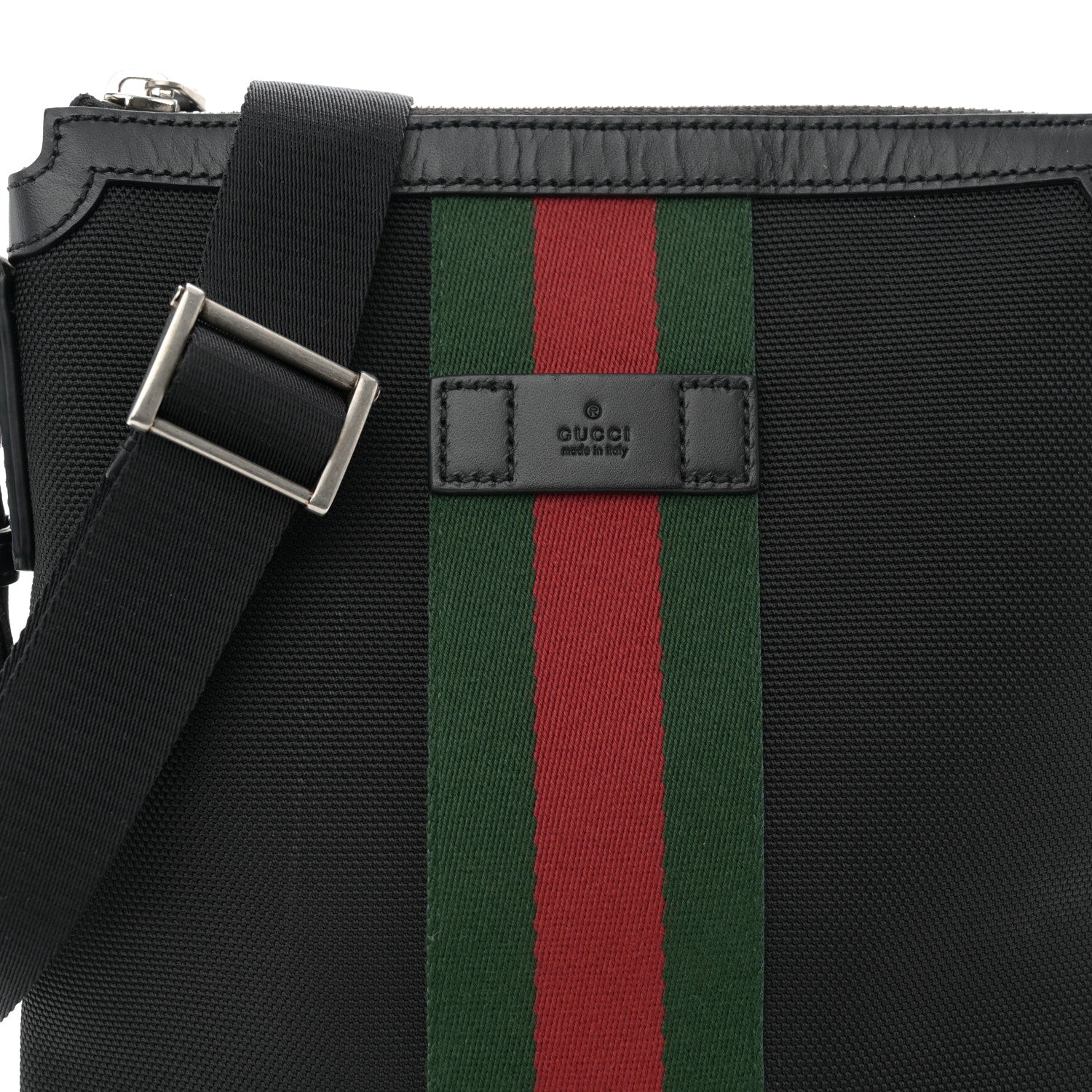 Gucci Techno Canvas Selleria Calfskin Web Small Flat Messenger Bag Black 8 of 11