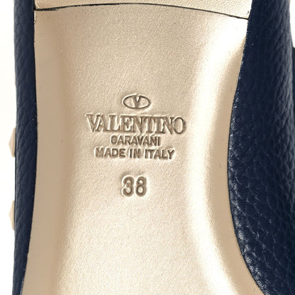 Valentino Garavani Pebbled Calfskin Rockstud Ballerina Flats 38 Marine 6 of 9