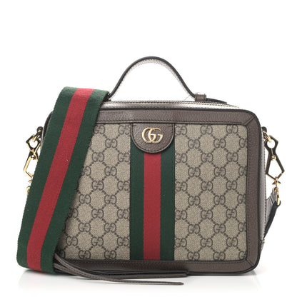 Gucci GG Supreme Monogram Web Small Ophidia Top Handle Shoulder Bag Brown 1 of 4