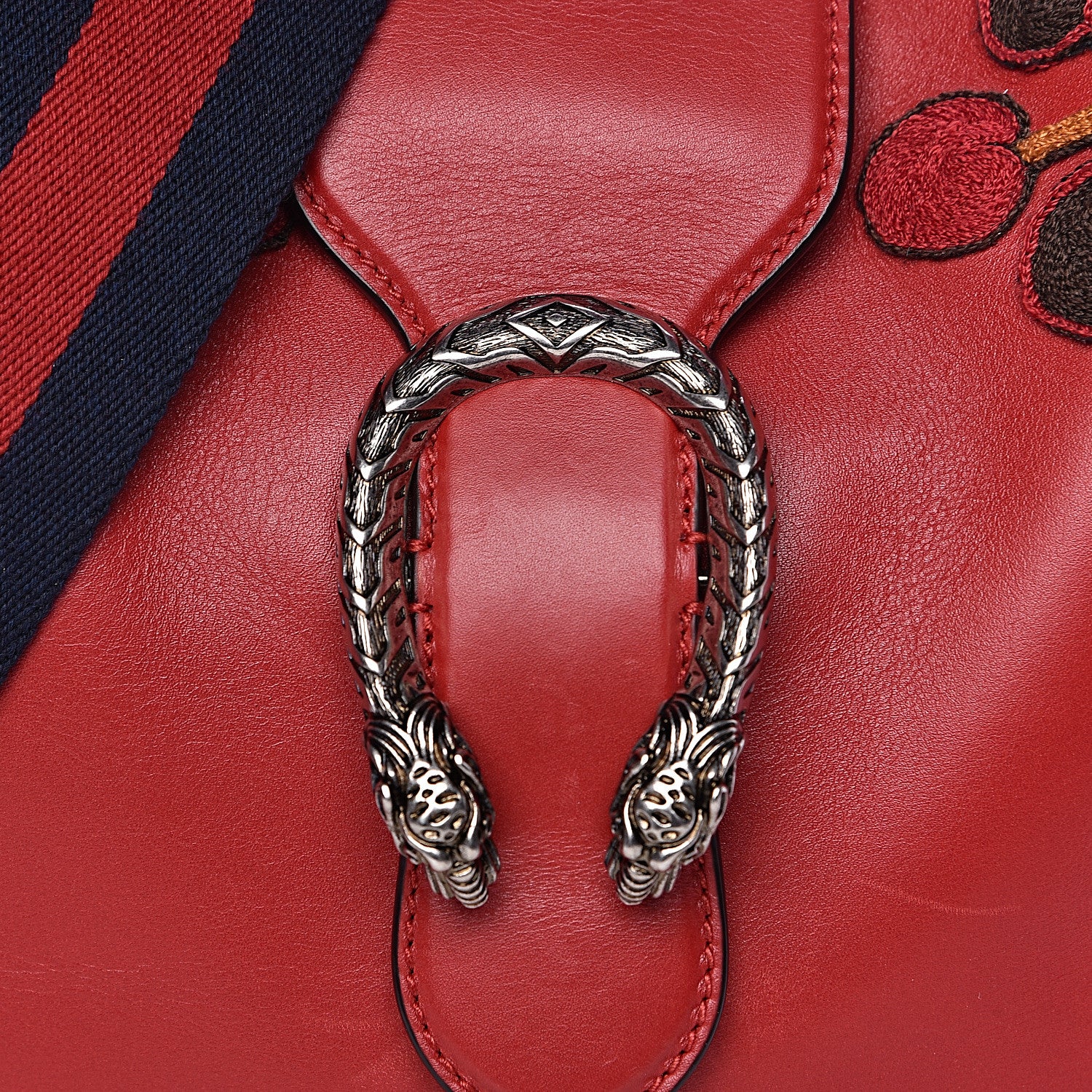 Gucci Calfskin Web Embroidered Medium Dionysus Hobo Hibiscus Red 11 of 11