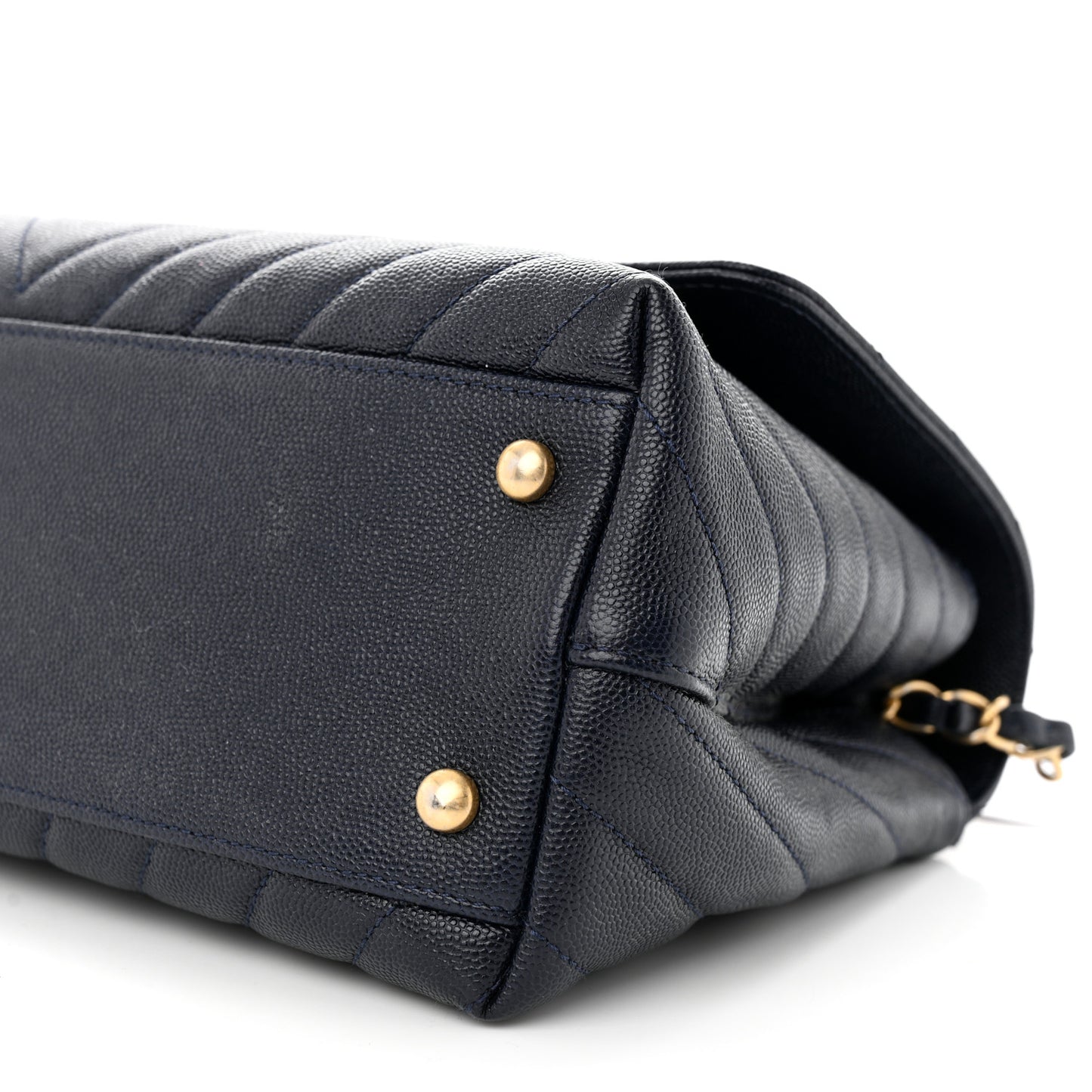Caviar Chevron Quilted Small Coco Handle Flap Navy
