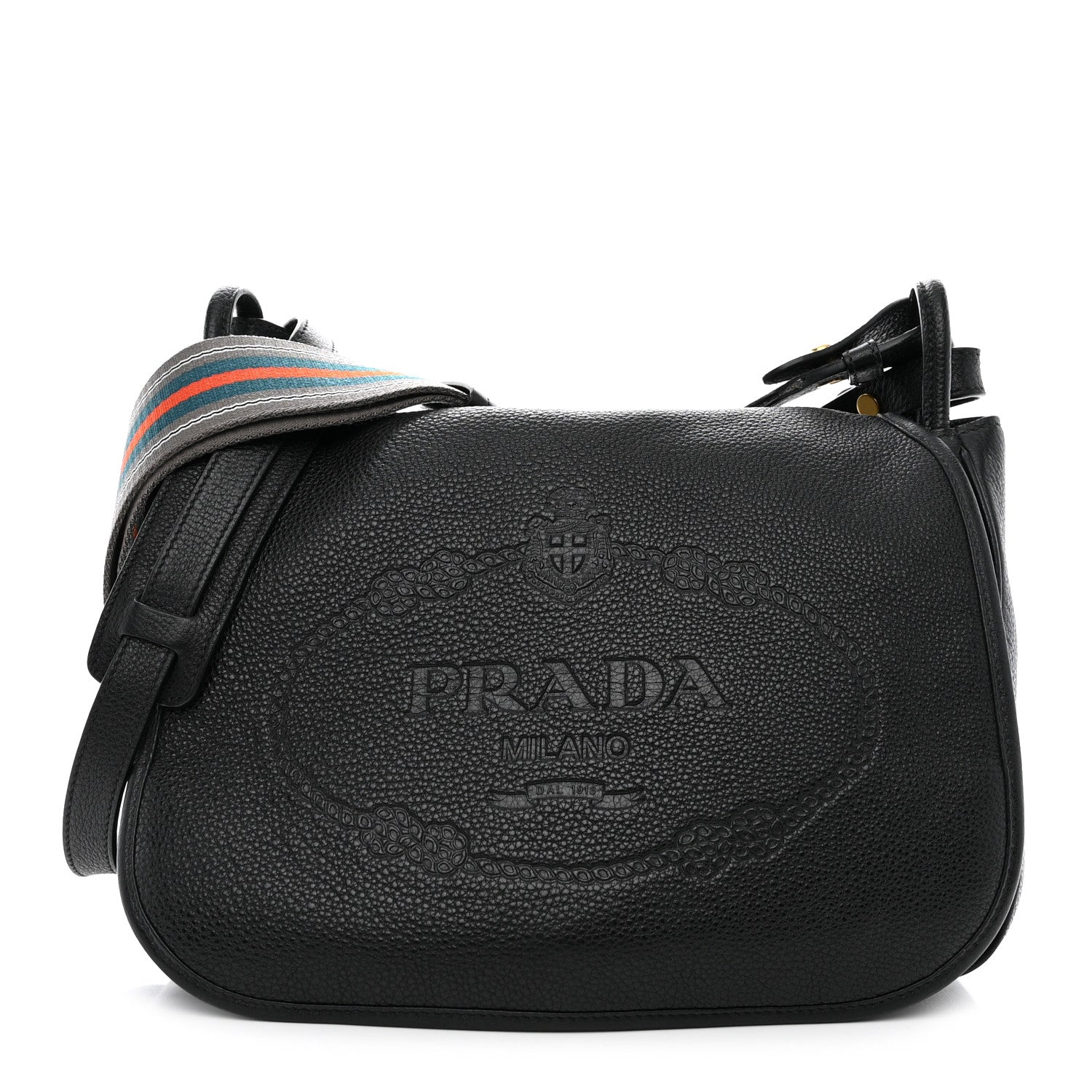 Prada Vitello Daino Embossed Logo Flap Shoulder Bag Black 1 of 12