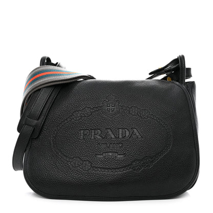 Prada Vitello Daino Embossed Logo Flap Shoulder Bag Black 1 of 12