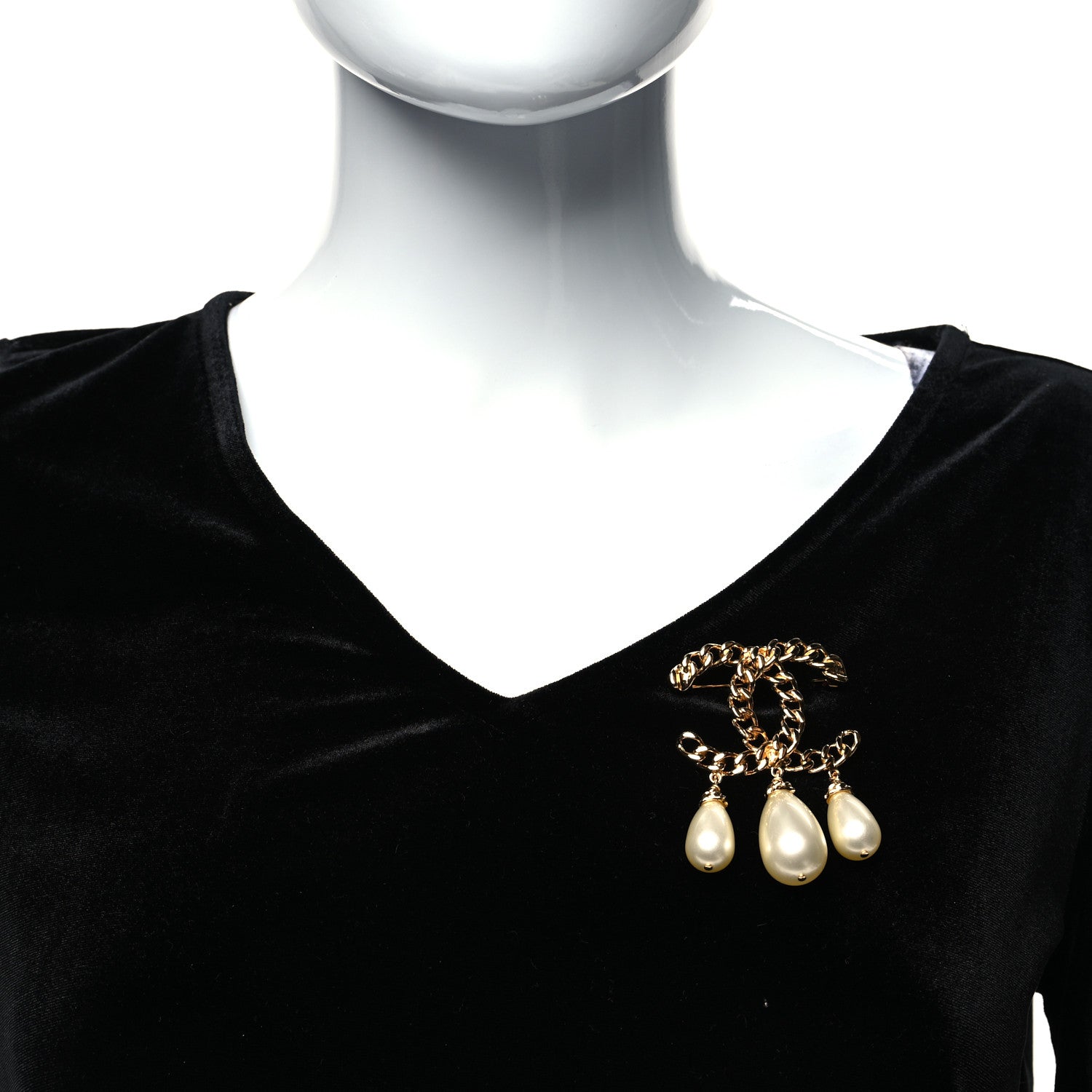 Chanel Chain Pearl Drop CC Brooch Gold 2 of 4