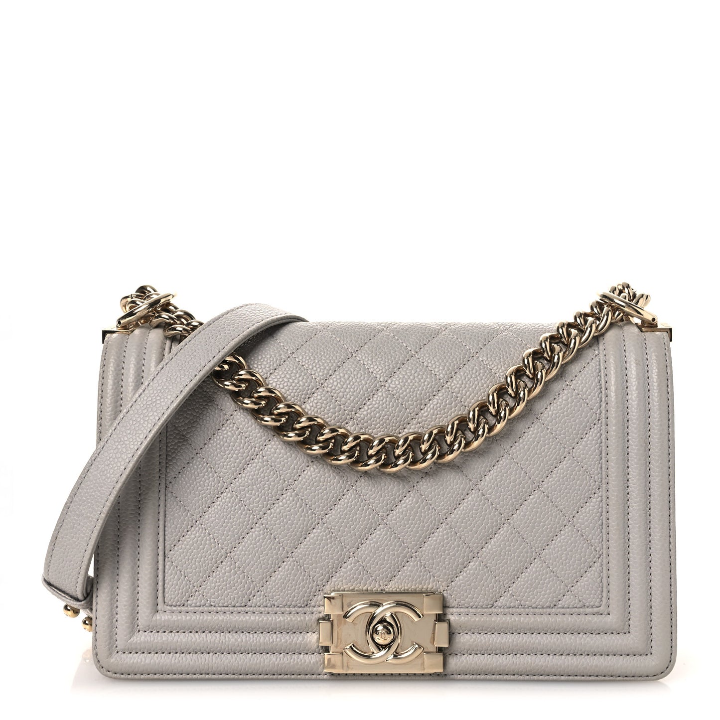 Caviar Quilted Medium Boy Flap Grey