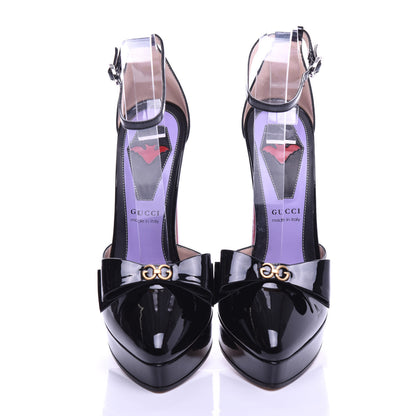 Gucci Patent Crystal GG Bow Sadie Spike Ankle Strap d'Orsay Platform High Heel Pumps 36 Black 5 of 10