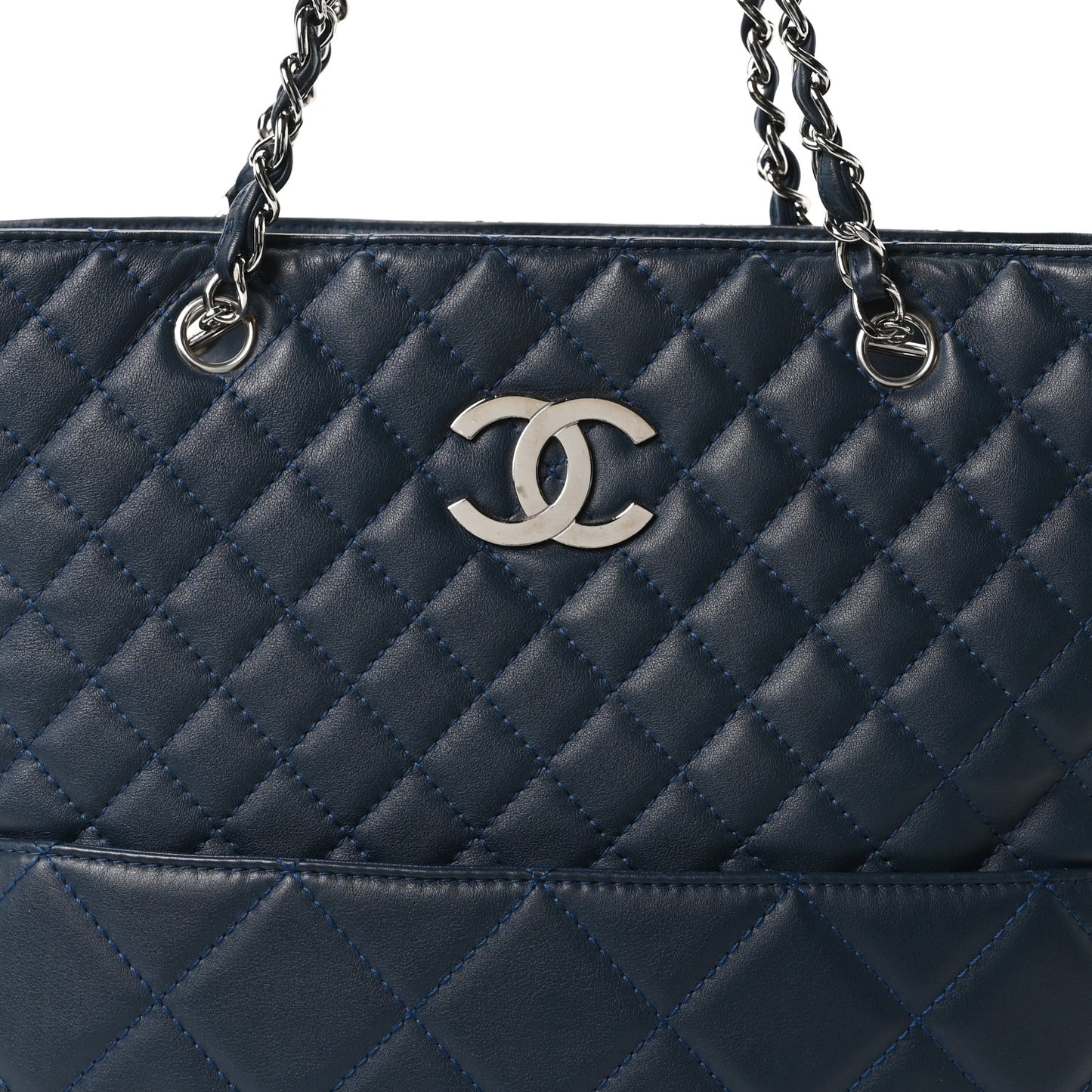 Calfskin Quilted In The Business North South Tote  Blue