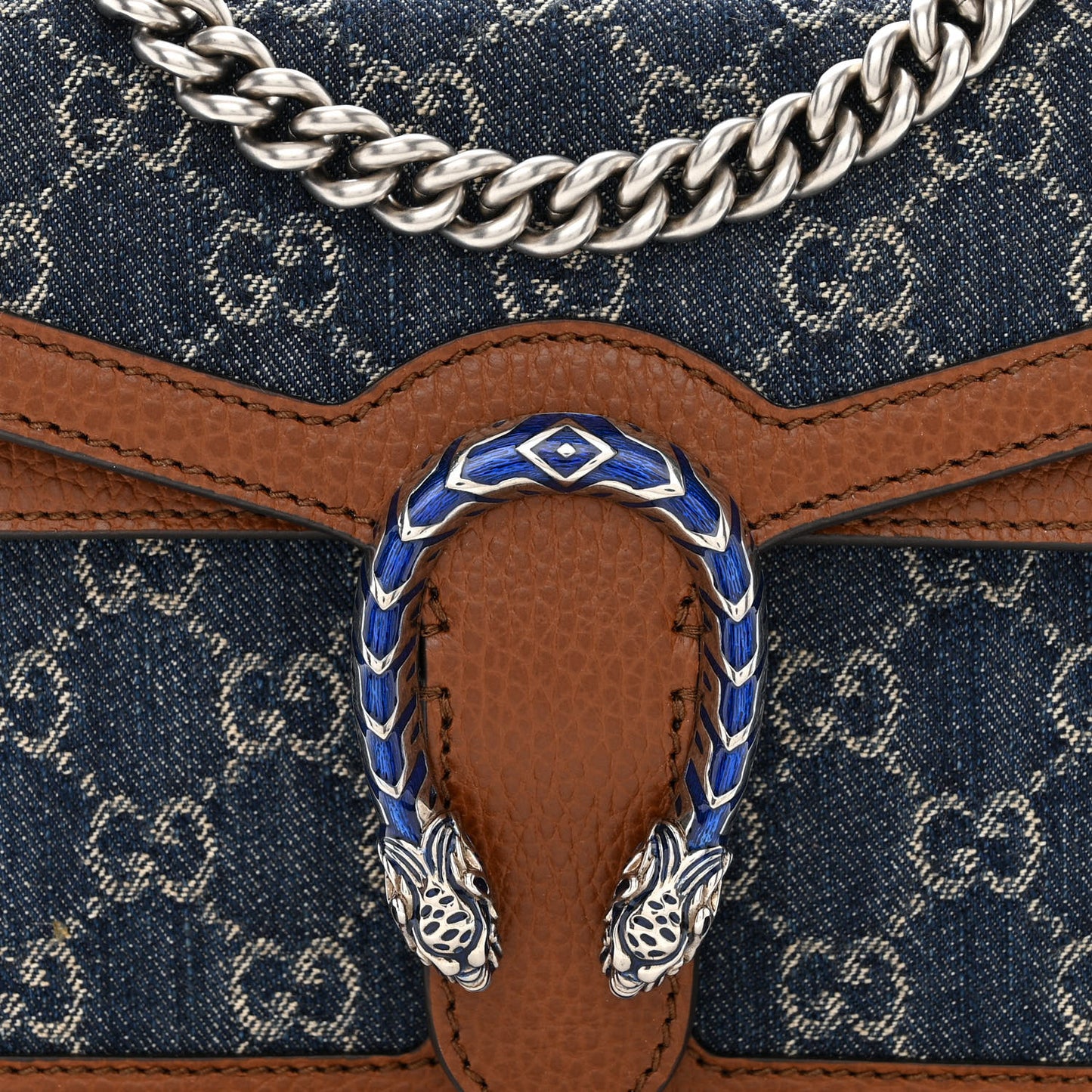 New Denim GG Monogram Dollar Calfskin Enamel Mini Dionysus Shoulder Bag Blue Tea Cuir Epilog Electric Blue