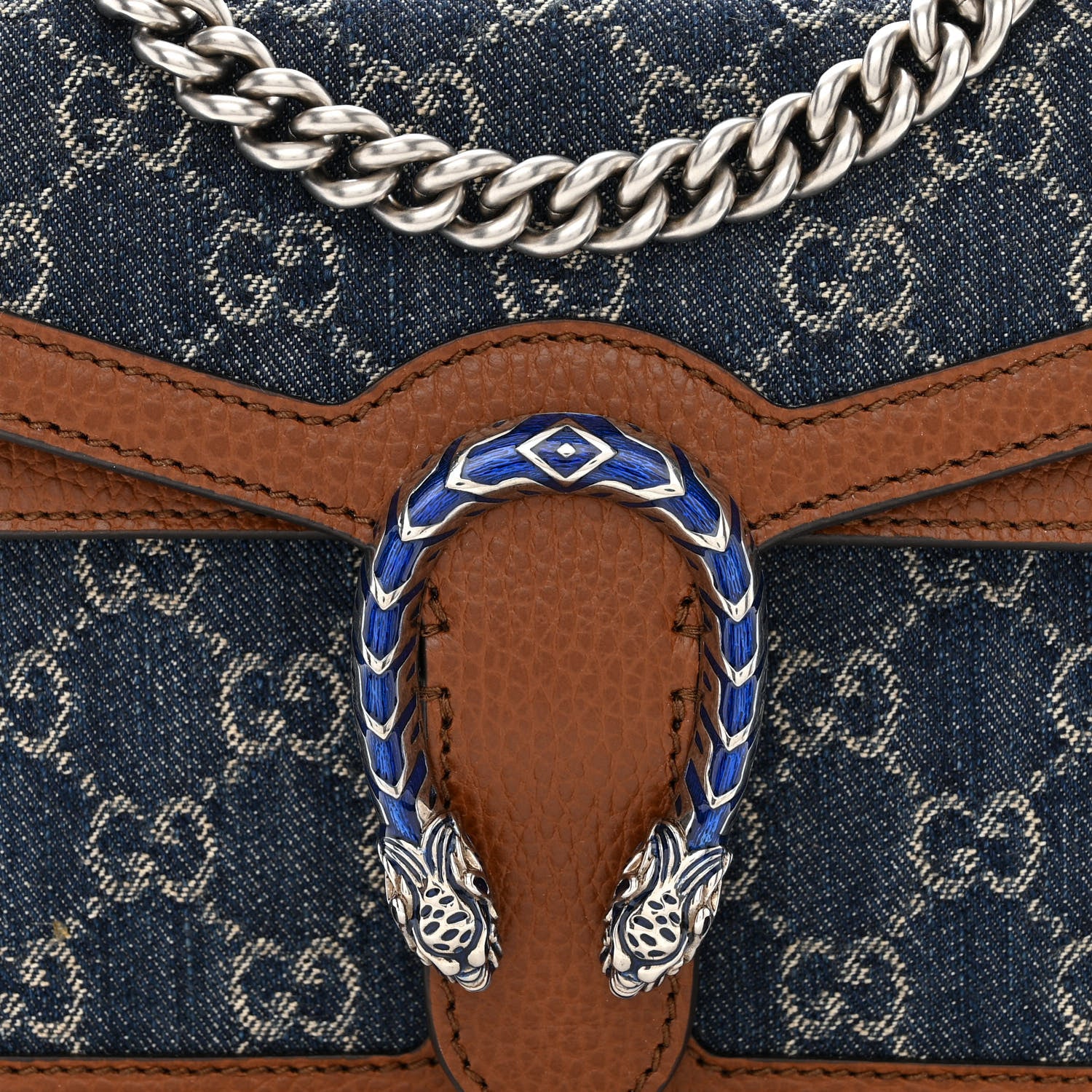 Gucci New Denim GG Monogram Dollar Calfskin Enamel Mini Dionysus Shoulder Bag Blue Tea Cuir Epilog Electric Blue 8 of 10