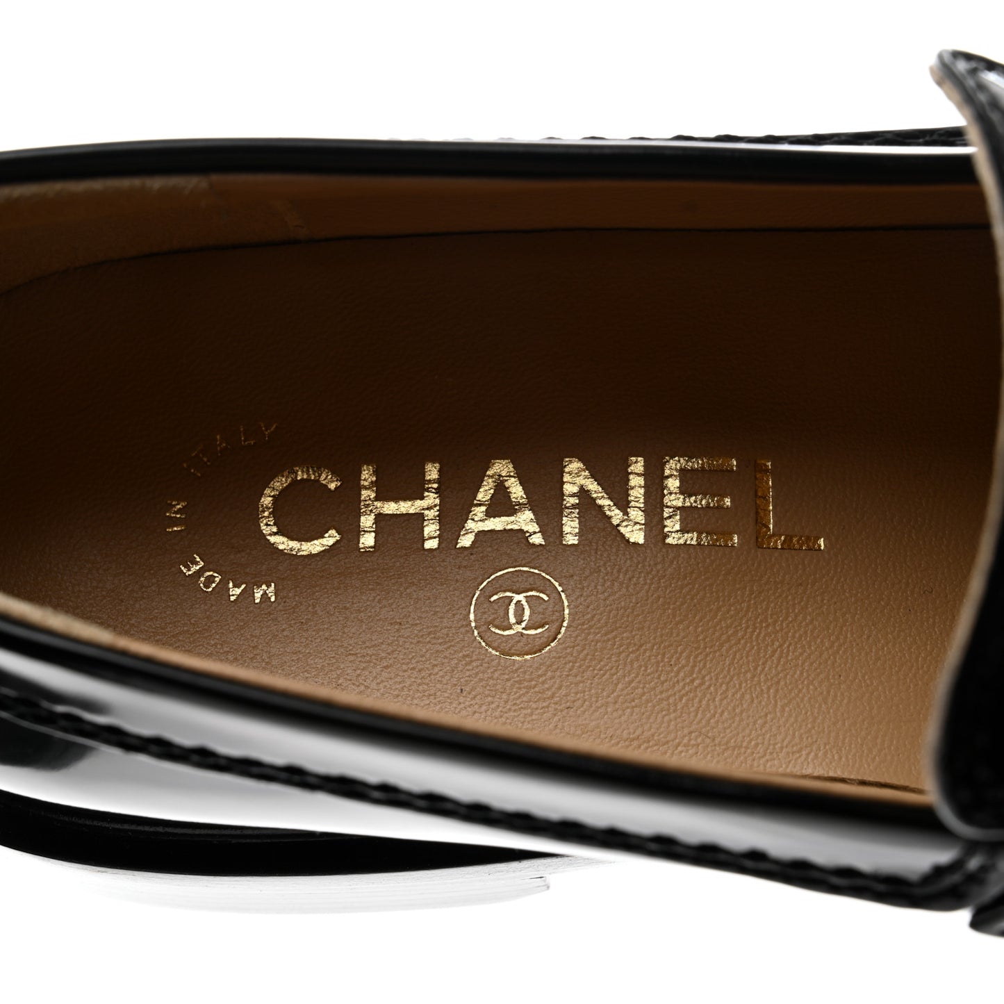 Shiny Calfskin Logo Loafers 36 Black