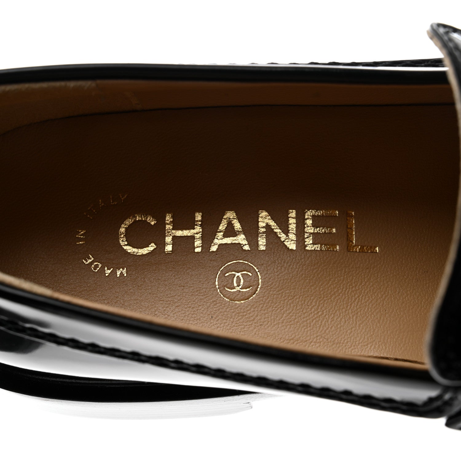 Chanel Shiny Calfskin Logo Loafers 36 Black 7 of 8