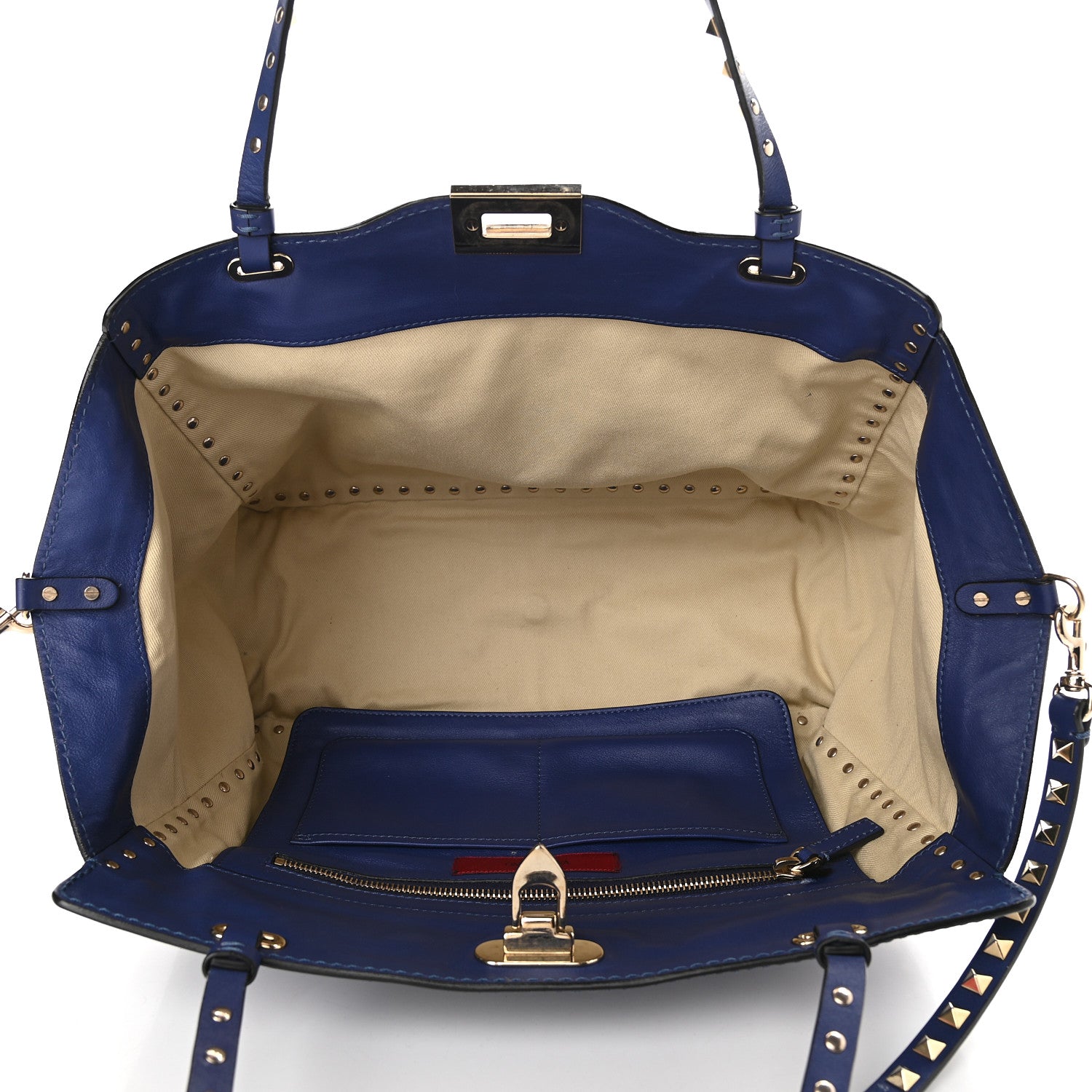 Valentino Garavani Vitello Medium Rockstud Tote Blue China 5 of 11