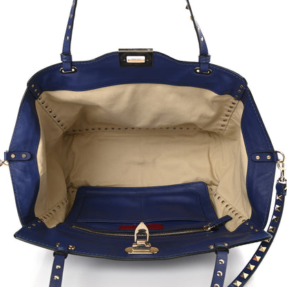 Valentino Garavani Vitello Medium Rockstud Tote Blue China 5 of 11