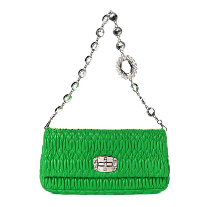 Miu Miu Nappa Matelasse Crystal Flap Clutch Green 1 of 8