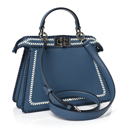 Fendi Vitello Grace Shiny Nappa Helix Woven Small Peekaboo I SEE U Satchel Mirto Dark Blue White Ice 3 of 8