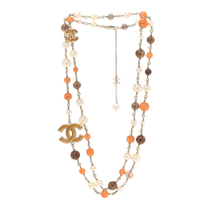 Chanel Enamel Bead Pearl CC Long Necklace Brown Gold 3 of 6