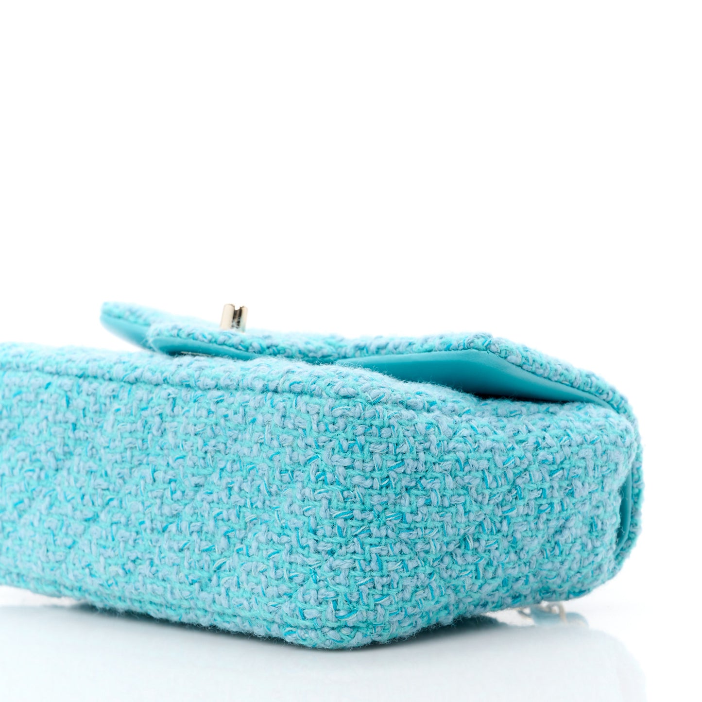 Wool Tweed Quilted Mini Rectangular Flap Turquoise Light Blue