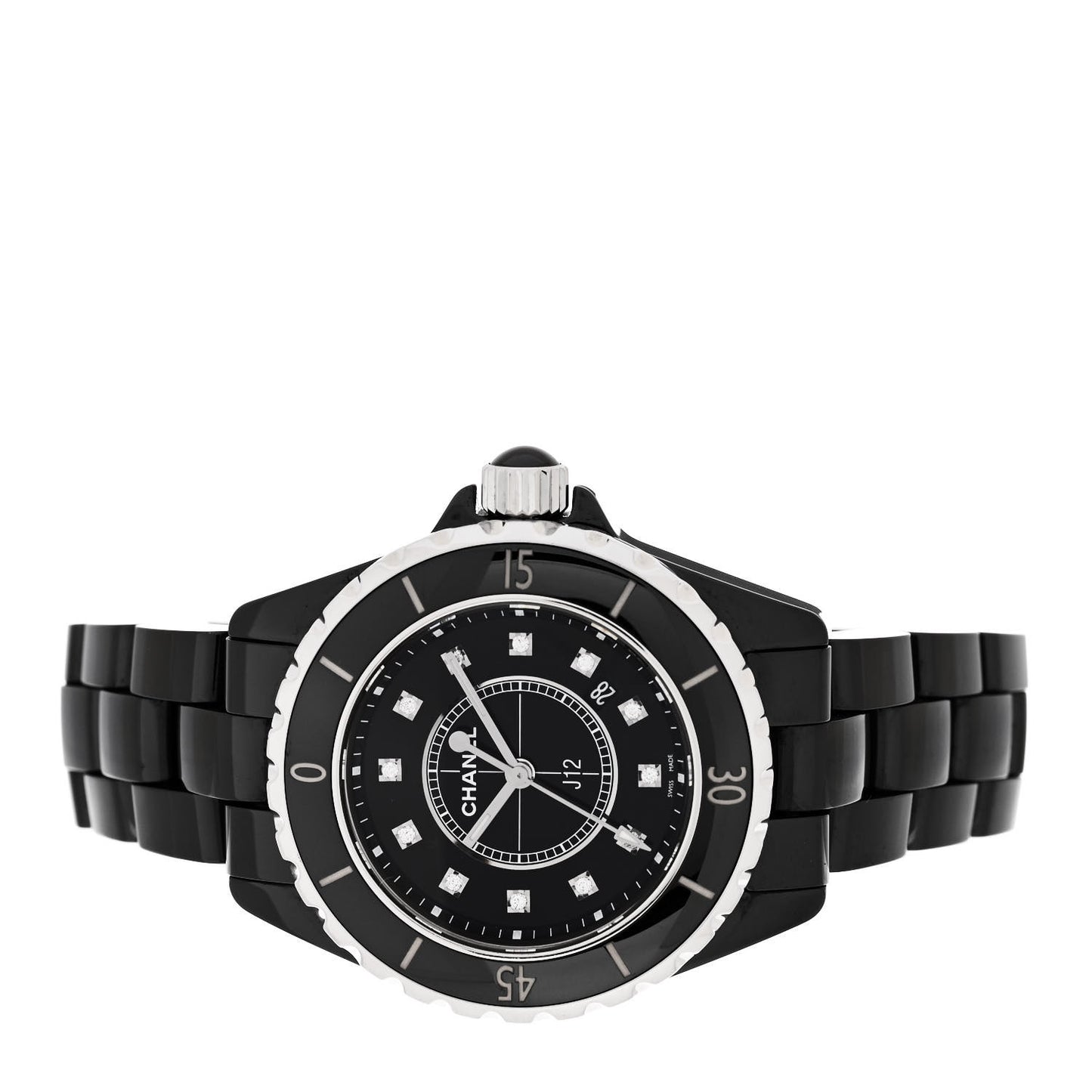 Stainless Steel Ceramic Diamond 33mm J12 Quartz Watch Black