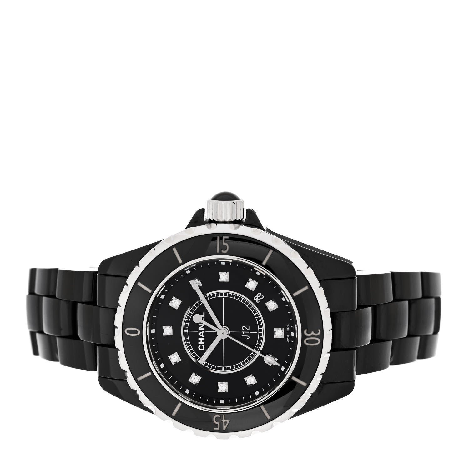 Chanel Stainless Steel Ceramic Diamond 33mm J12 Quartz Watch Black 2 of 5