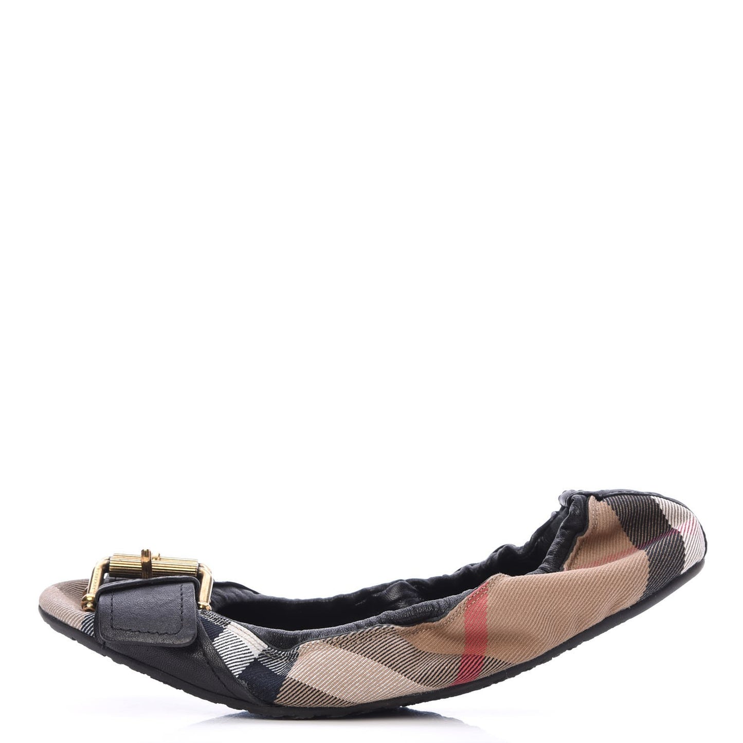 Nova Check Buckle Elastic Ballerina Flats 40 Black