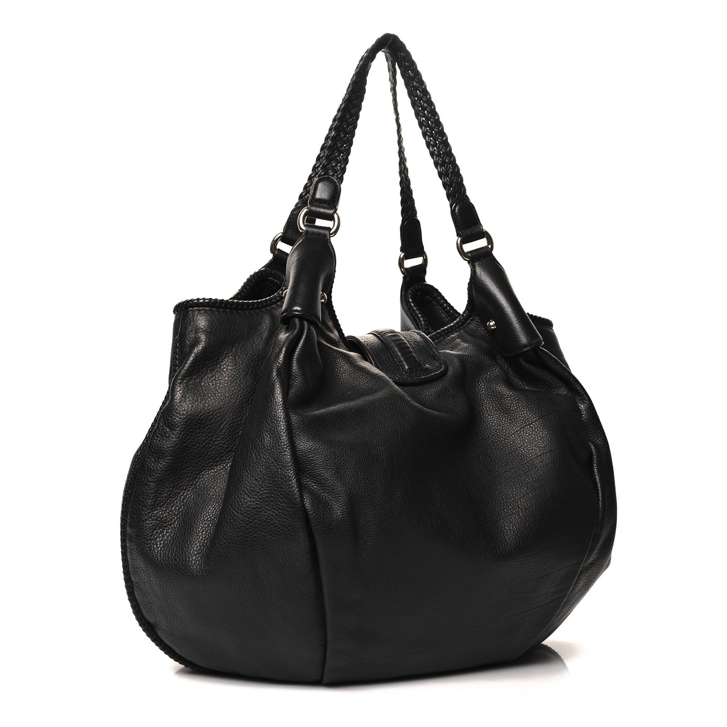 Pebbled Calfskin Medium Marrakech Shoulder Bag Black