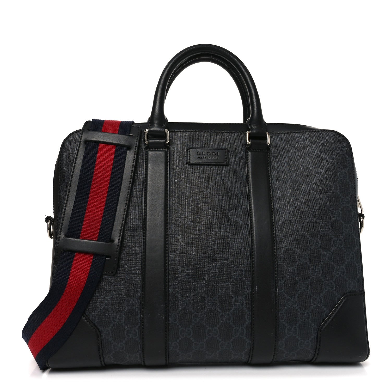Gucci GG Supreme Monogram Appia Calfskin Web Briefcase Black 1 of 10