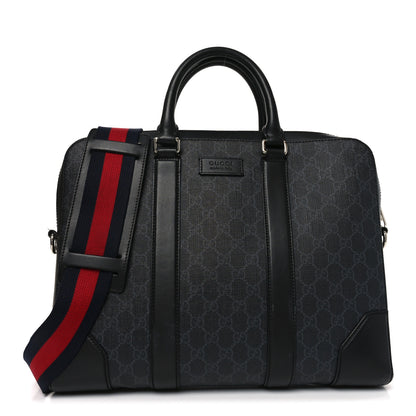 Gucci GG Supreme Monogram Appia Calfskin Web Briefcase Black 1 of 10