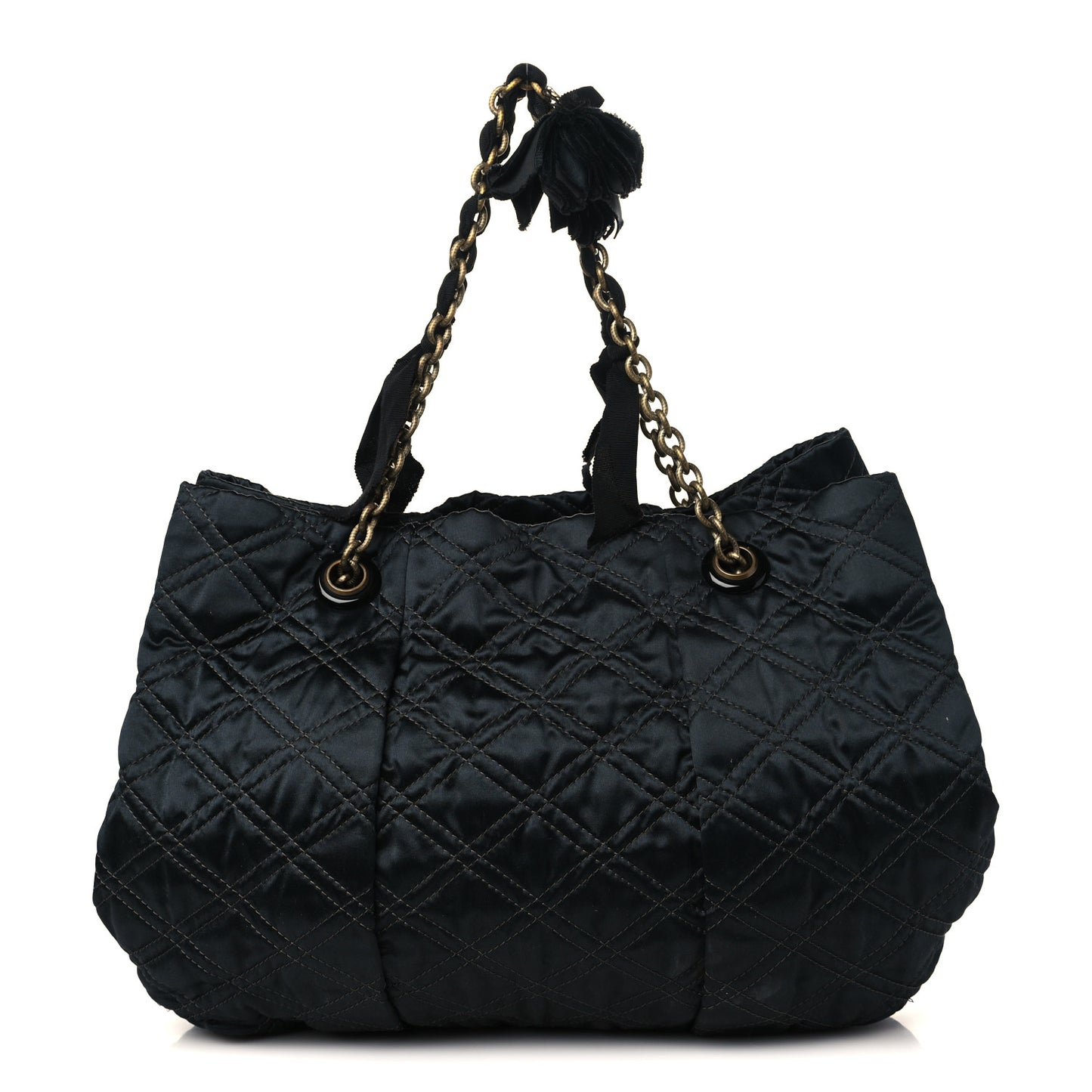 Satin Quilted Shoulder Bag Black