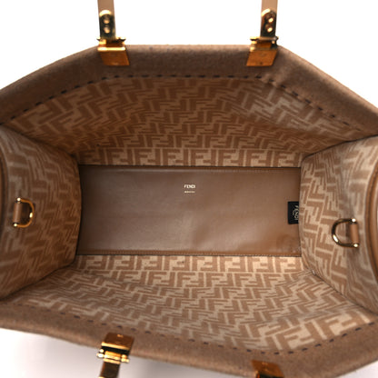 Fendi Flannel Vitello King Wool Plexiglass FF Logo Embroidered Medium Fendi Sunshine Shopper Tote Brown 5 of 12