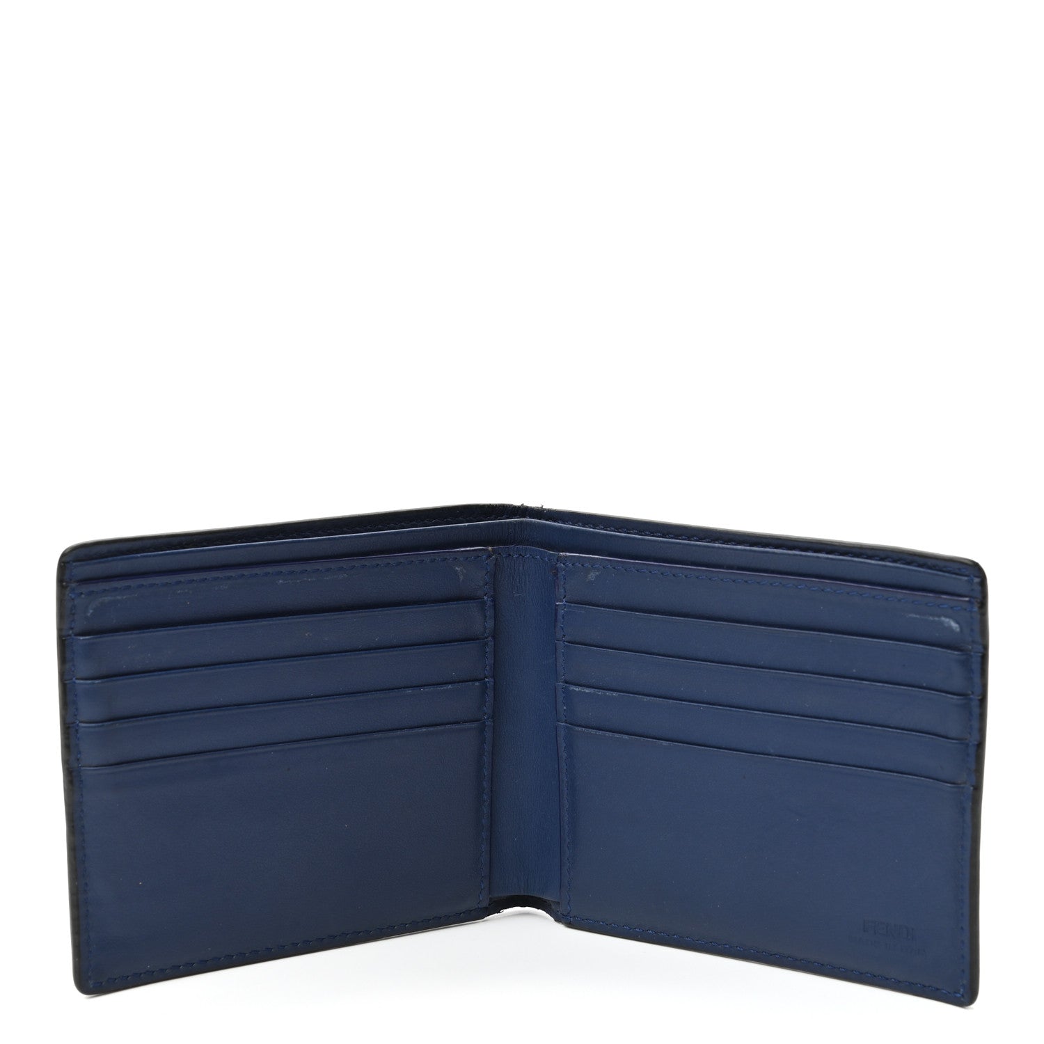 Fendi Vitello Elite Striped Eye Monster Bi-Fold Wallet Blue Multicolor 5 of 8