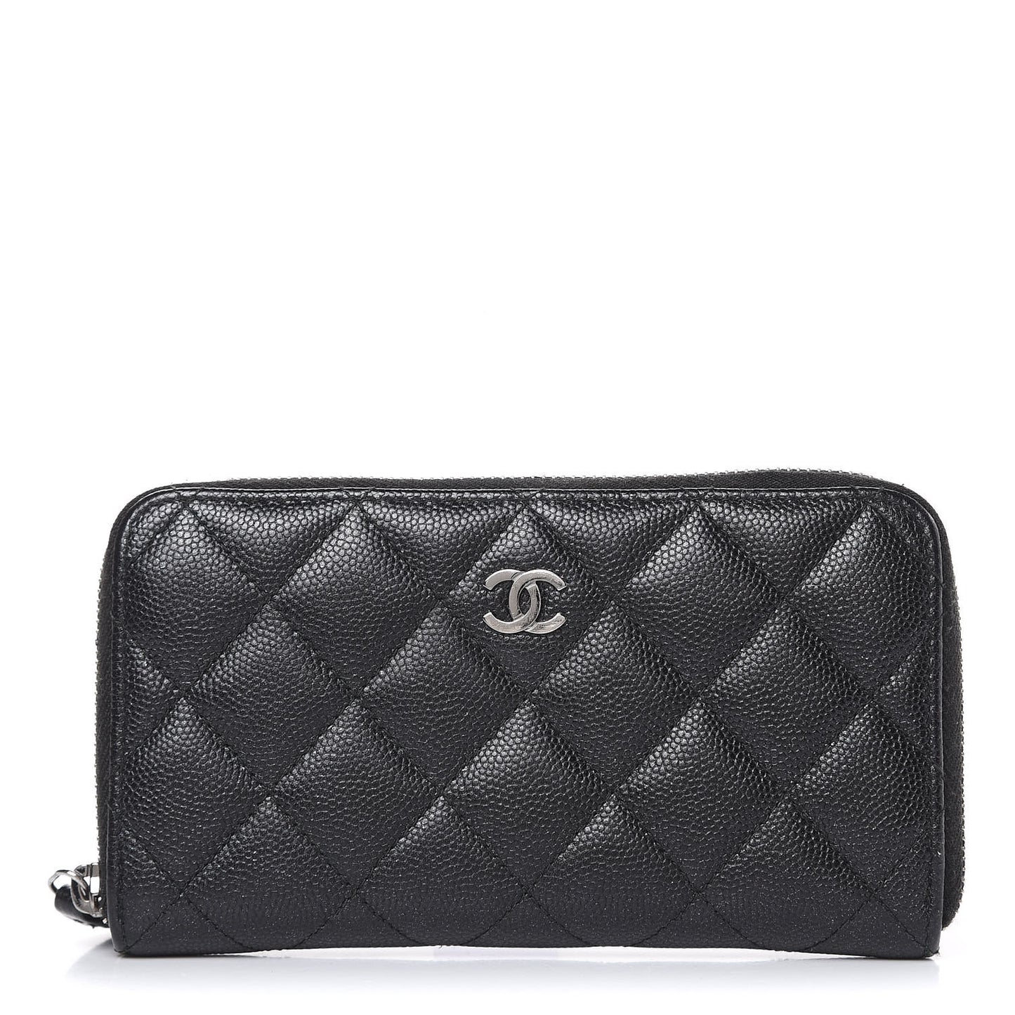 Metallic Caviar Quilted Medium Zip Around Wallet Black