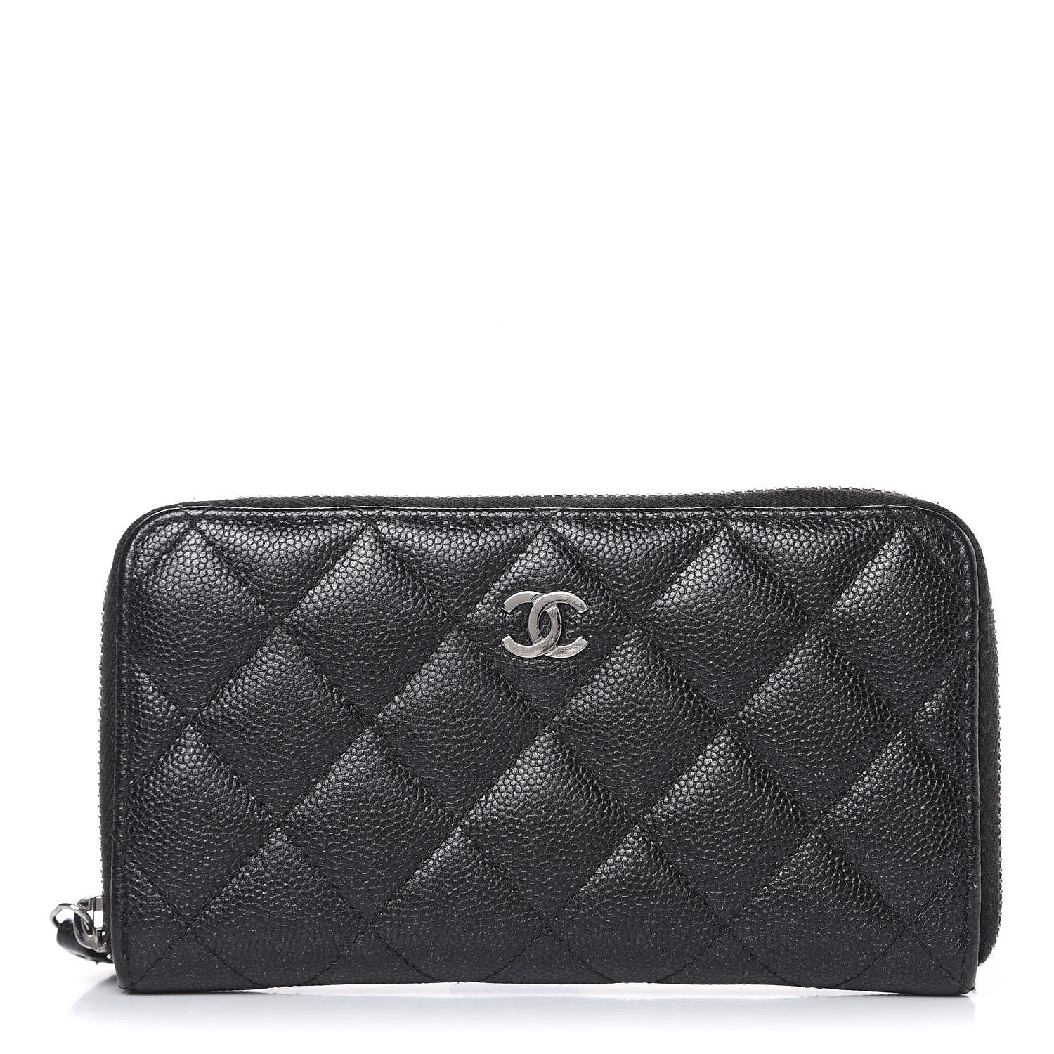 Chanel Metallic Caviar Quilted Medium Zip Around Wallet Black 1 of 11