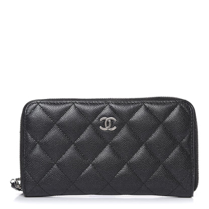 Chanel Metallic Caviar Quilted Medium Zip Around Wallet Black 1 of 11