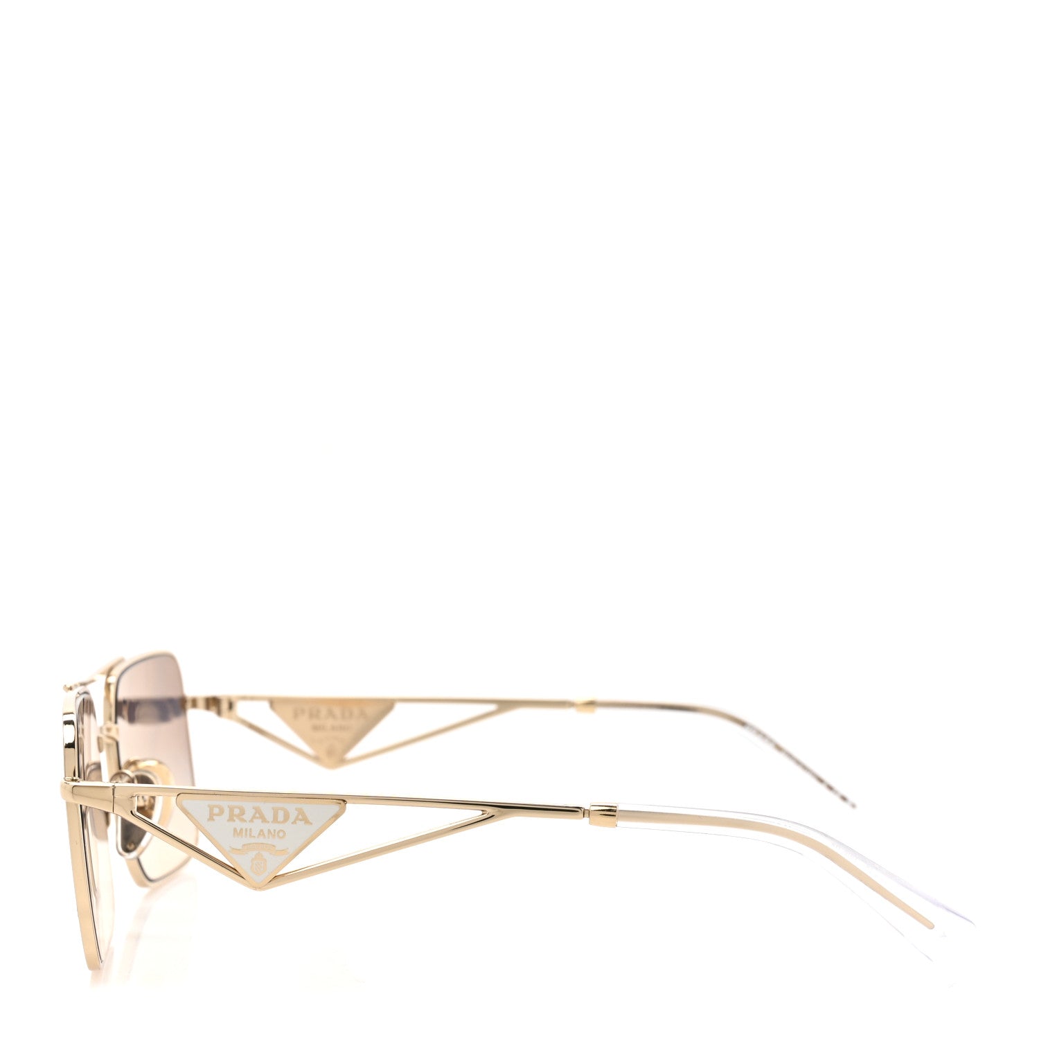 【美品】PRADA gold 三角ロゴ サングラス 三角プレート Prada Eyewear triangle-logo rectangle-frame Sunglasses | Gold