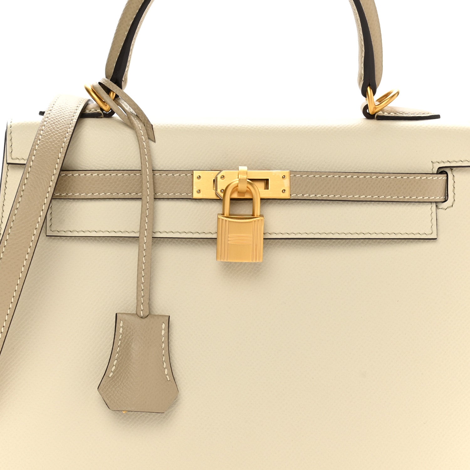Hermes Epsom Bi-Color Horseshoe Kelly Sellier 25 Craie Trench 8 of 11