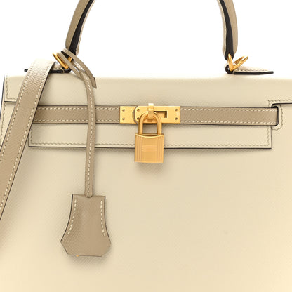 Hermes Epsom Bi-Color Horseshoe Kelly Sellier 25 Craie Trench 8 of 11