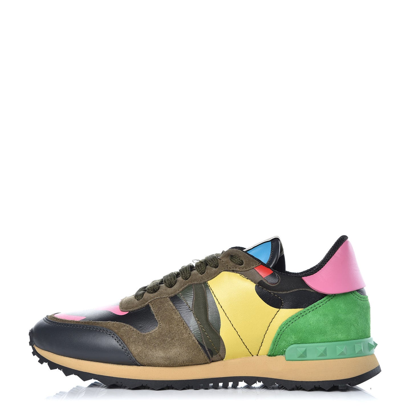 Nappa Suede Camouflage Womens Rockrunner Sneakers 39 Army Green Naples Yellow Ninphea